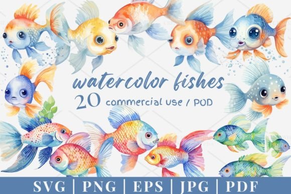 20 Watercolor Fish Vector, SVG 993: A Design Asset Worth Reeling In