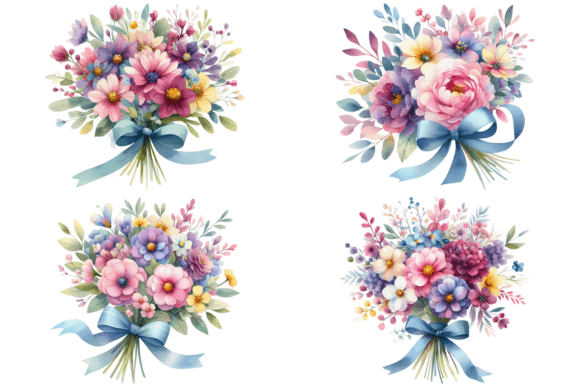 4 Watercolor Flower Clipart Bundle for Real Creative Projects