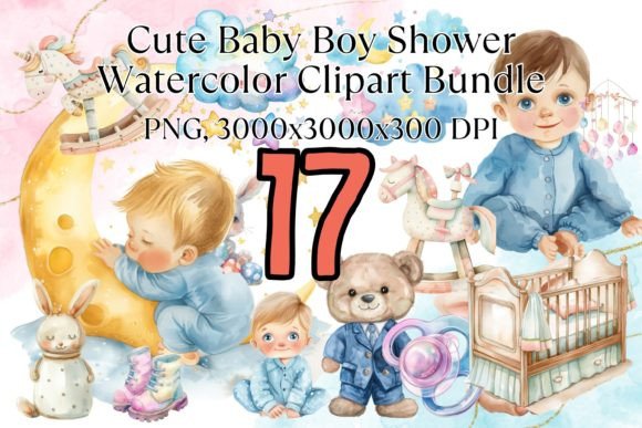 Baby Shower Watercolor Clipart – Boy: Gentle Design Assets with Handcrafted Appeal