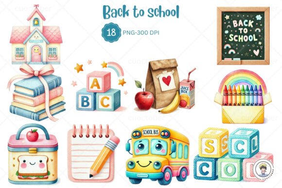 Back to School Watercolor Elements: Design Meets Classroom Charm