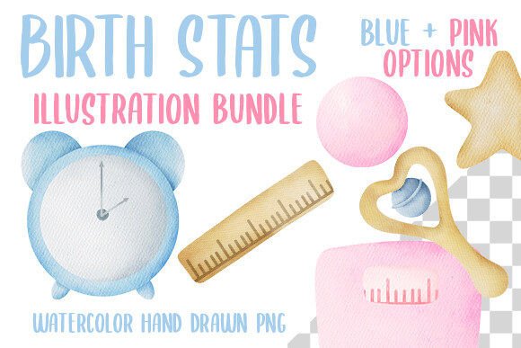 Birth Stats Baby Watercolor Custom Set: A Hand-Painted Font with Soft Personality