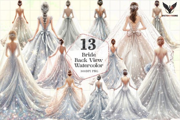 Bride Back View Watercolor Clipart in Design