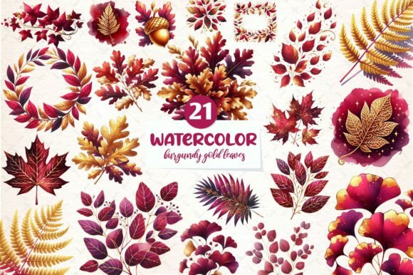 Burgundy and Gold Watercolor Leaves: A Design Style with Depth