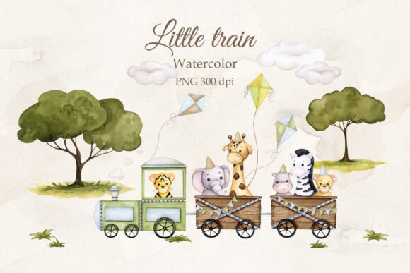Cute Animals Travel by Train: Watercolor Font with Whimsy