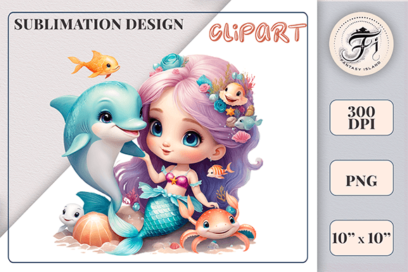 Cute Mermaid Watercolor Sublimation Png for Design Projects