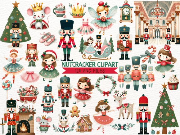 Cute Nutcracker Watercolor Clipart for Festive Design Projects