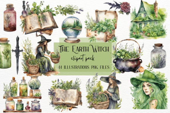 Earth Witch Watercolor Clipart, Herbal: A Creative Font Guide