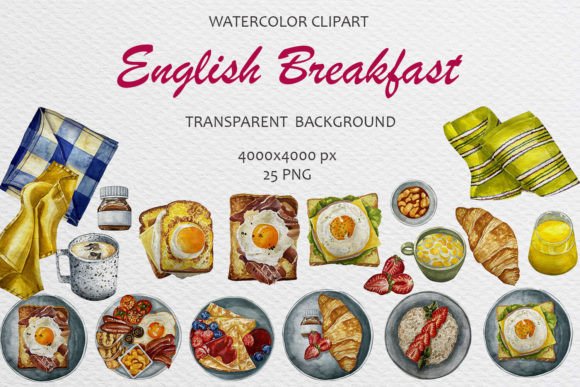 English Breakfast Food Watercolor Set – A Display Font with Character