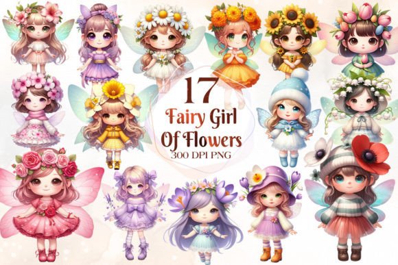 Fairy Girl of Flowers Watercolor Clipart