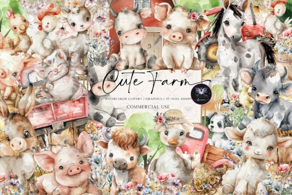 Farm Animals Watercolor Clipart