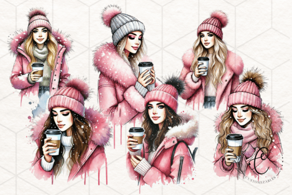 Girl with Coffee Bundle Watercolor PNG for Modern Design Projects