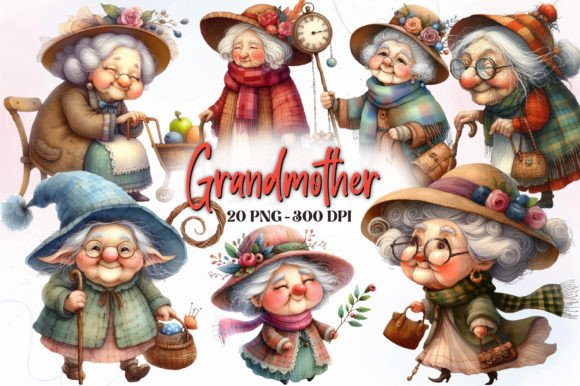 Grandmother Watercolor Clipart Bundle: Warmth and Whimsy