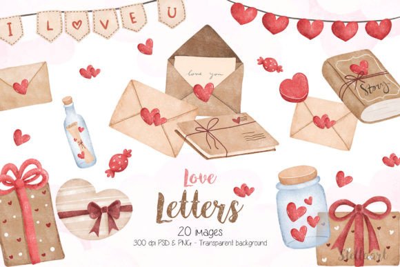 Love Letter Watercolor Clipart for Branding and Design