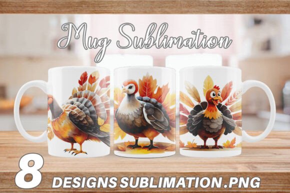 Mug Wrap Autumn Turkey Watercolor – A Seasonal Design Asset for Creatives