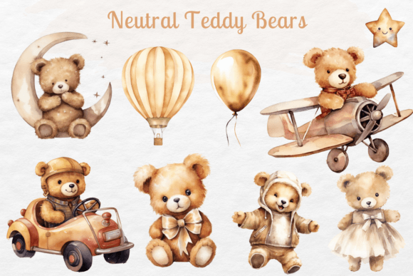 Neutral Teddy Bear Clipart Watercolor for Thoughtful Design