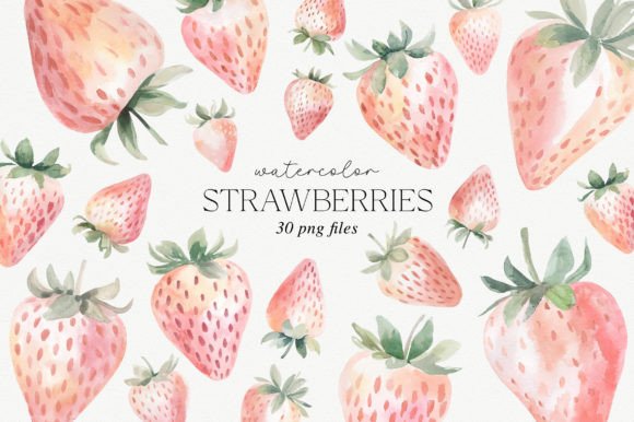 Pink Watercolor Strawberries Clipart