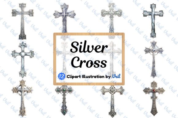 Silver Cross Clipart Watercolor Bundle: Hand-Painted Faith-Inspired Design Assets
