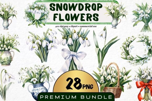 Snowdrop Flower Clipart Watercolor PNG for Designers