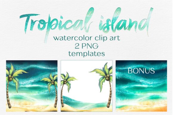 Tropical Island Beach Watercolor Frame