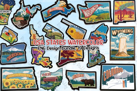 USA States Watercolor Clipart PNG for Creative Projects