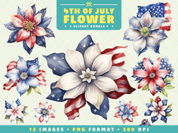 Watercolor 4th of July Flower Clipart for Creative Projects