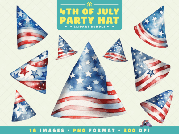 Watercolor 4th of July Party Hat Clipart