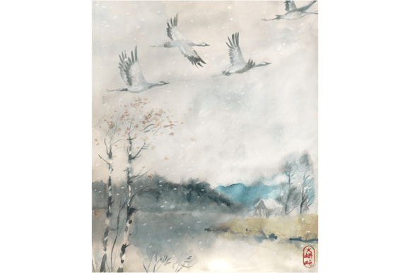 Watercolor Autumn Etude with Storks: A Designer’s Eye