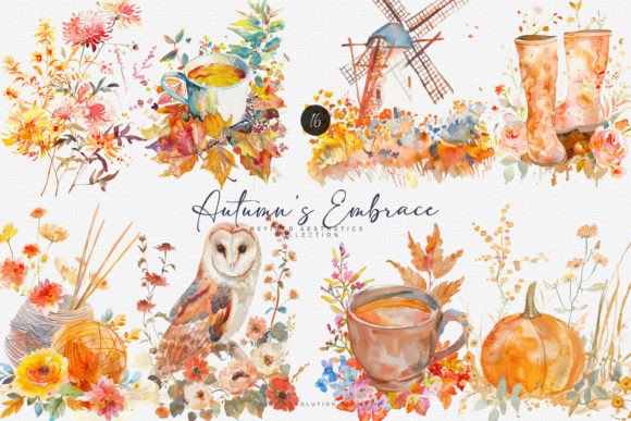 Watercolor Autumn Scenery Clipart for Seasonal Design Projects