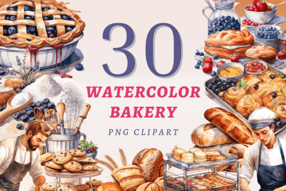 Watercolor Bakery PNG Bundle for Designers