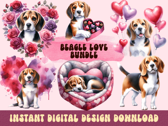 Watercolor Beagle Love Clipart: A Playful Display Font
