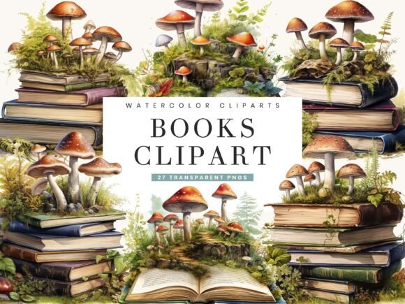 Watercolor Books Clipart Bundle for Creative Projects