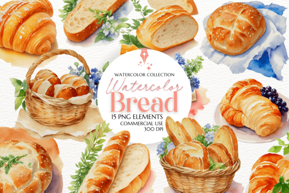 Watercolor Breads Clipart for Branding & Design