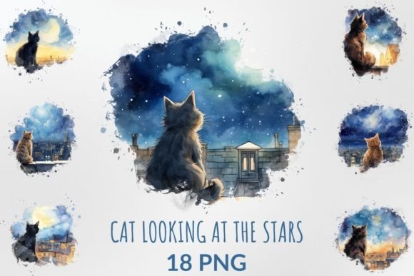 Watercolor Cat Looking at the Stars: A Dreamy Display Font for Creatives