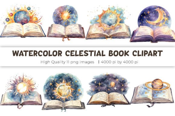 Watercolor Celestial Book Clipart for Creative Projects
