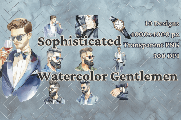 Watercolor Clipart Set of Handsome Men for Designers