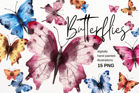 Watercolor Colorful Butterflies Clipart