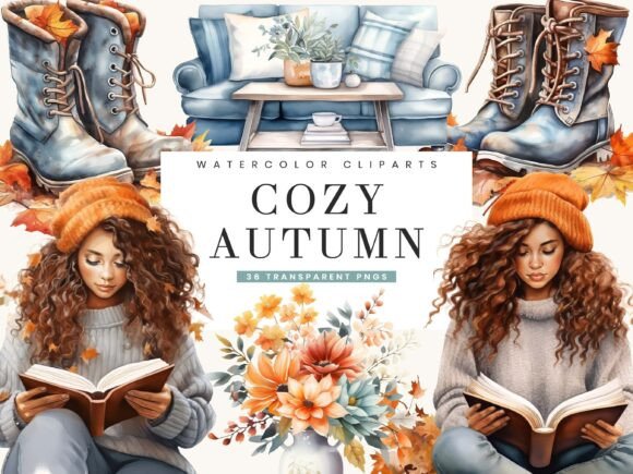 Watercolor Cozy Autumn Clipart Bundle