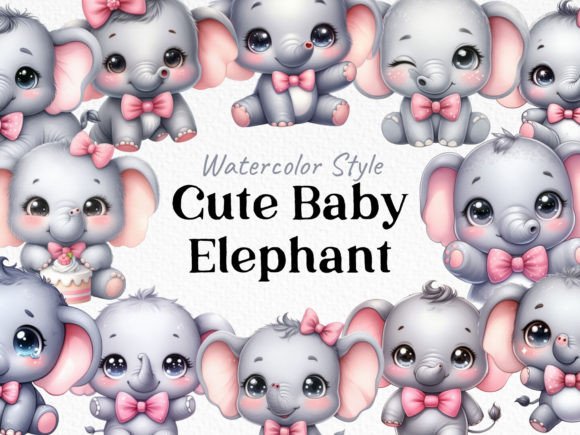 Watercolor Cute Baby Gray Elephant PNG for Creative Projects