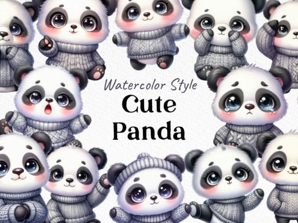 Watercolor Cute Panda Clipart Bundle