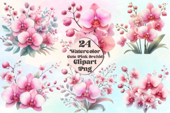 Watercolor Cute Pink Orchid Clipart