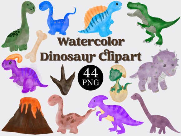 Watercolor Dinosaur Clipart Set Adds Warmth to Modern Design