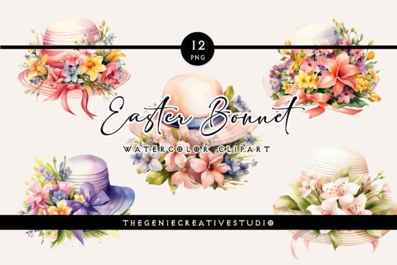 Watercolor Easter Bonnet PNG Clipart Set