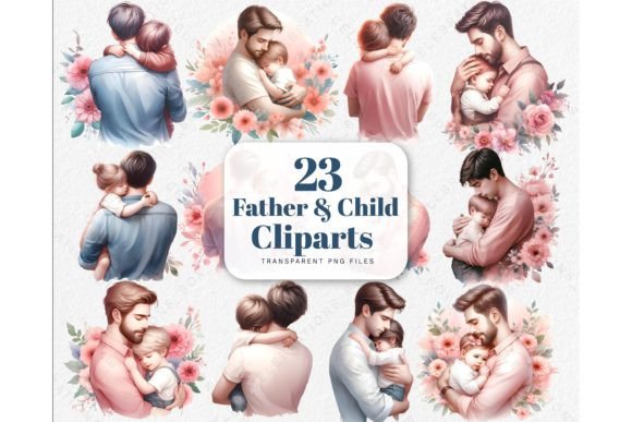 Watercolor Father and Child PNG Clipart: A Design Asset for Emotional Branding