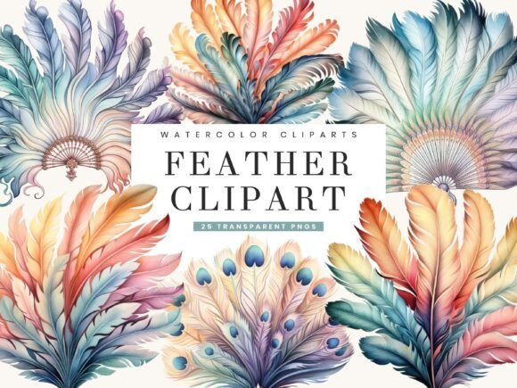 Watercolor Feather Clipart Bundle for Modern Design Projects