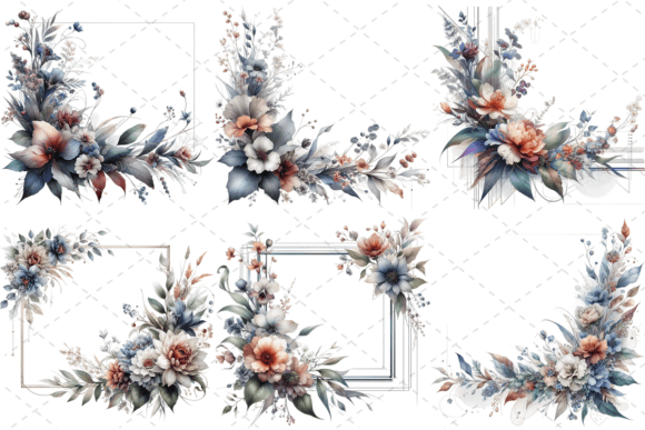 Watercolor Floral Corner Border Bundle for Modern Design