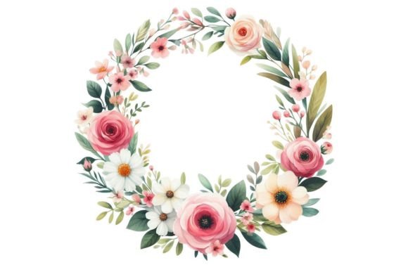 Watercolor Floral Wreath Clipart for Modern Design Projects