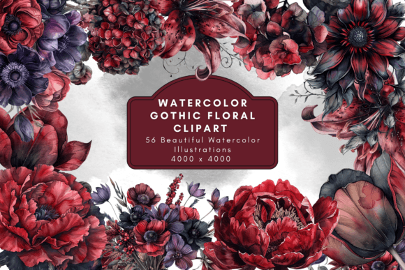 Watercolor Gothic Floral Clipart for Design Projects
