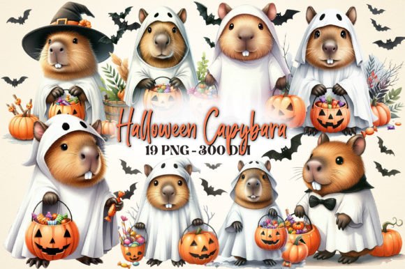 Watercolor Halloween Capybara Clipart: A Fresh Take on Seasonal Design