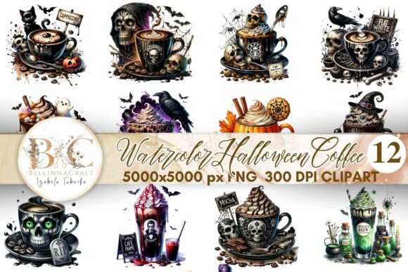 Watercolor Halloween Coffee Clipart: Whimsy for Your Projects