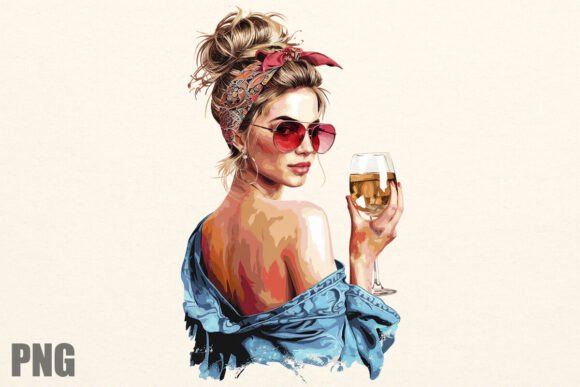 Watercolor Illustration Girls Wine Glass